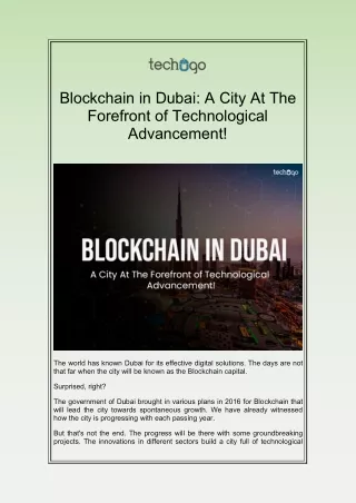Blockchain in Dubai: A City At The Forefront of Technological Advancement!