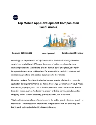 Top Mobile App Development Companies In Saudi Arabia