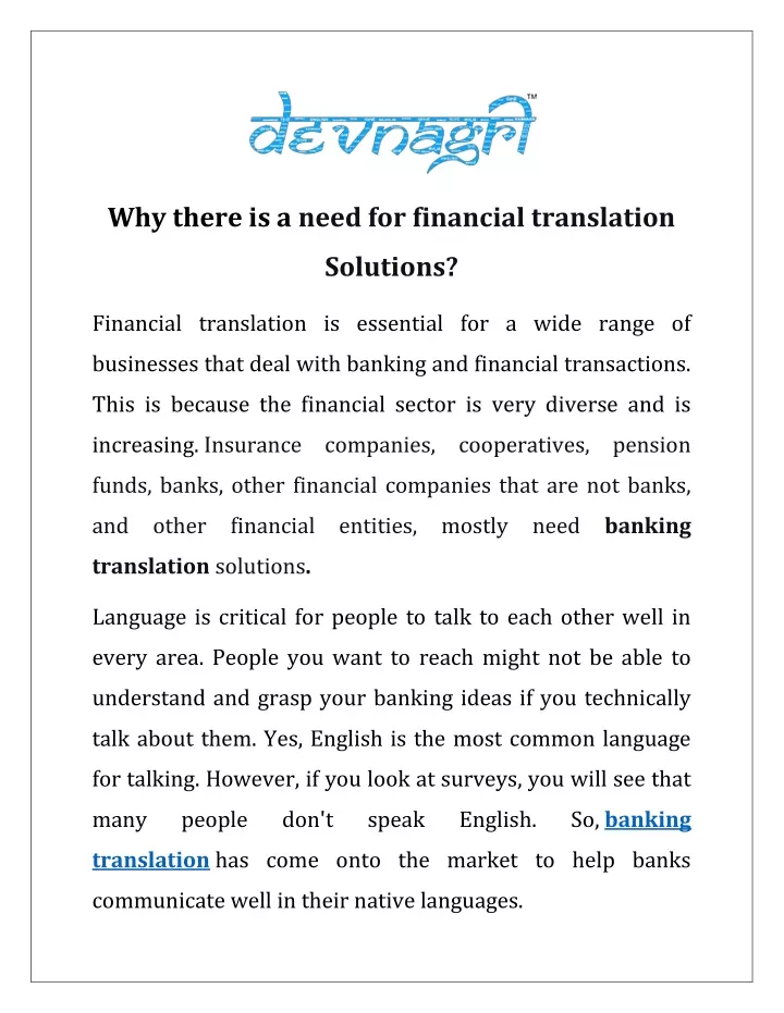 why there is a need for financial translation