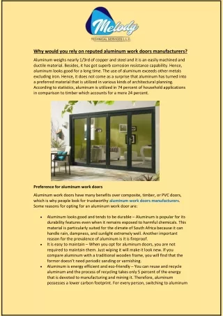 Why would rely on reputed aluminum work doors manufacturers