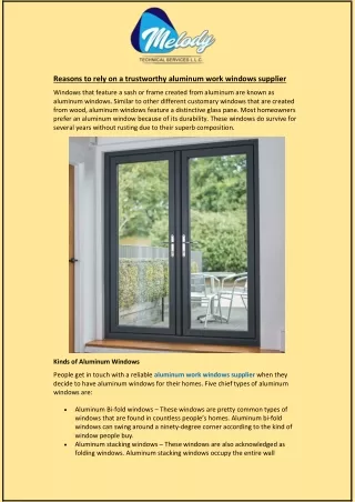 Reasons to rely on a trustworthy aluminum work windows supplier