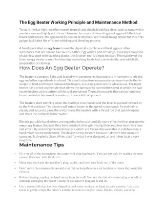 the egg beater working principle and maintenance