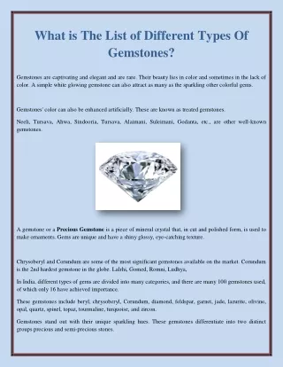 what is the list of different types of gemstones