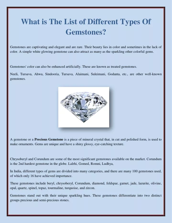 what is the list of different types of gemstones