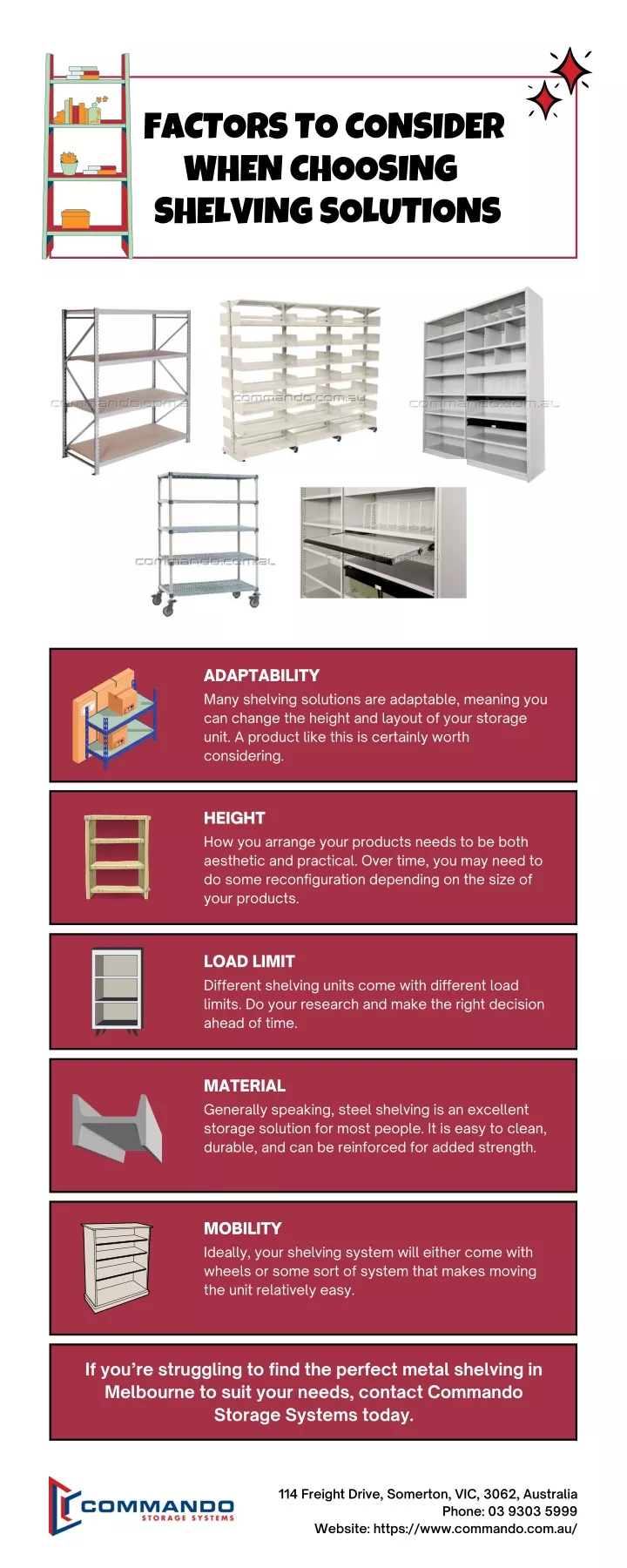 factors to consider when choosing shelving