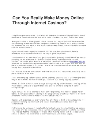 Can You Really Make Money Online Through Internet Casinos