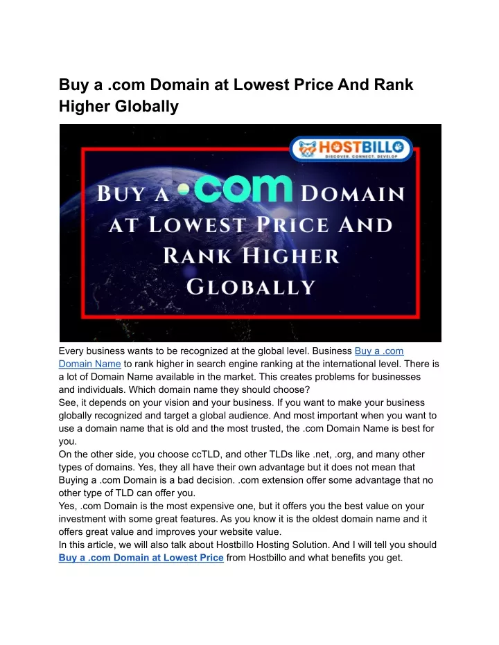 buy a com domain at lowest price and rank higher