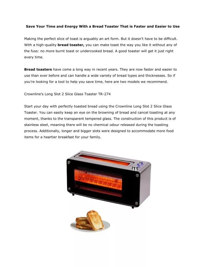 save your time and energy with a bread toaster