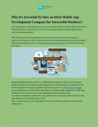 Why its Essential To Hire an Ideal Mobile App Development Company for Successful Business