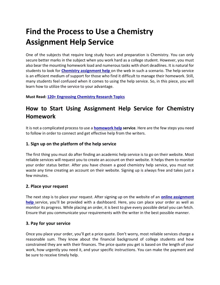 find the process to use a chemistry assignment