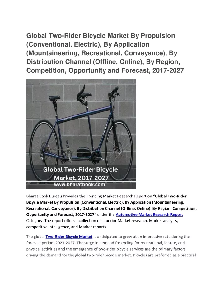global two rider bicycle market by propulsion