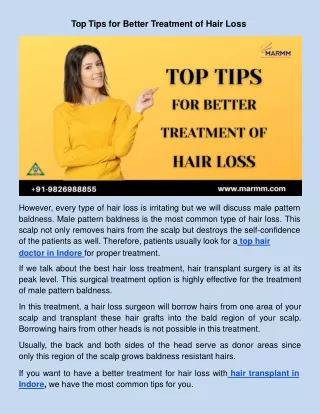 Top Tips for Better Treatment of Hair Loss