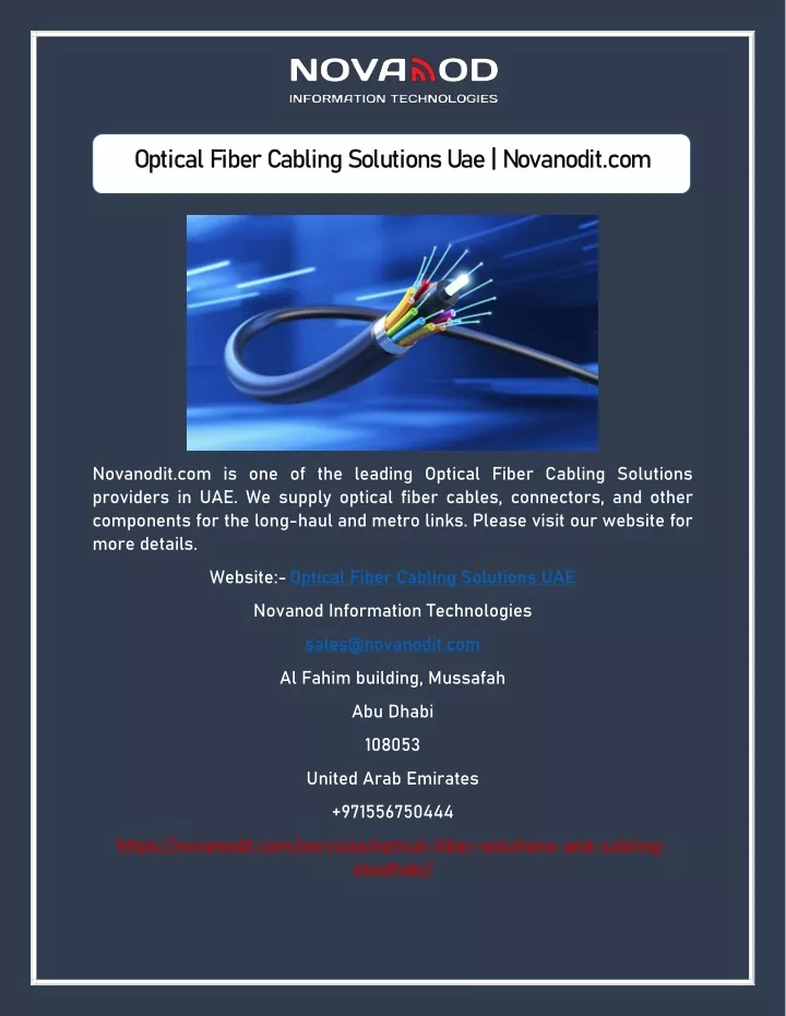optical fiber cabling solutions uae novanodit com
