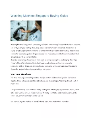 Washing Machine Singapore Buying Guide