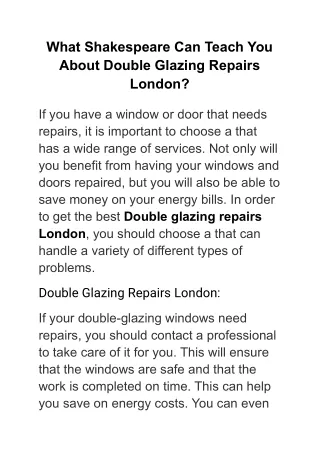 What Shakespeare Can Teach You About Double Glazing Repairs London