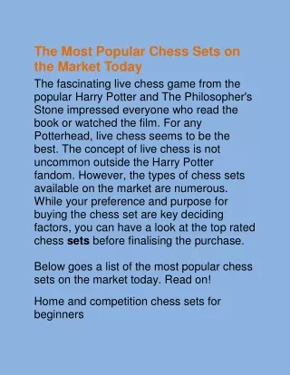 The Most Popular Chess Sets on the Market Today
