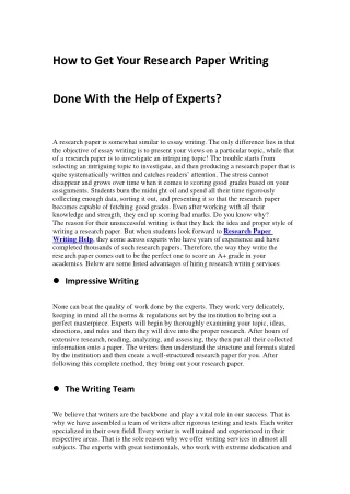 How to Get Your Research Paper Writing Done With the Help of Experts?