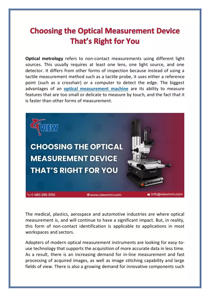 optical metrology refers to non contact