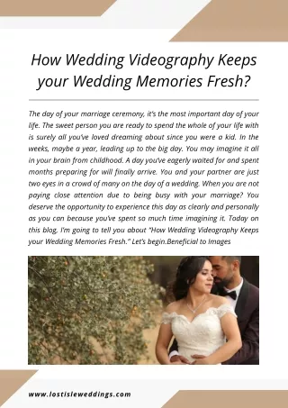 How Wedding Videography Keeps your Wedding Memories Fresh