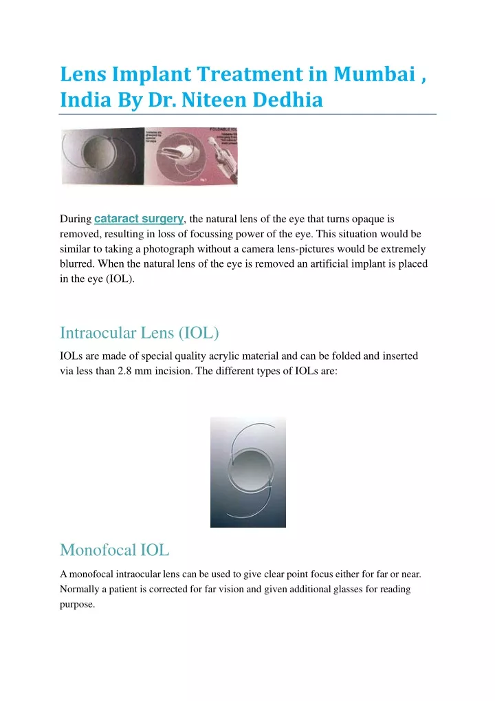 lens implant treatment in mumbai india by dr niteen dedhia