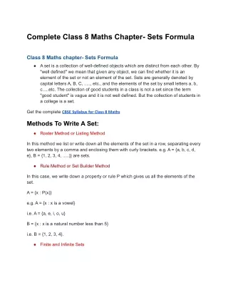 complete class 8 maths chapter sets formula