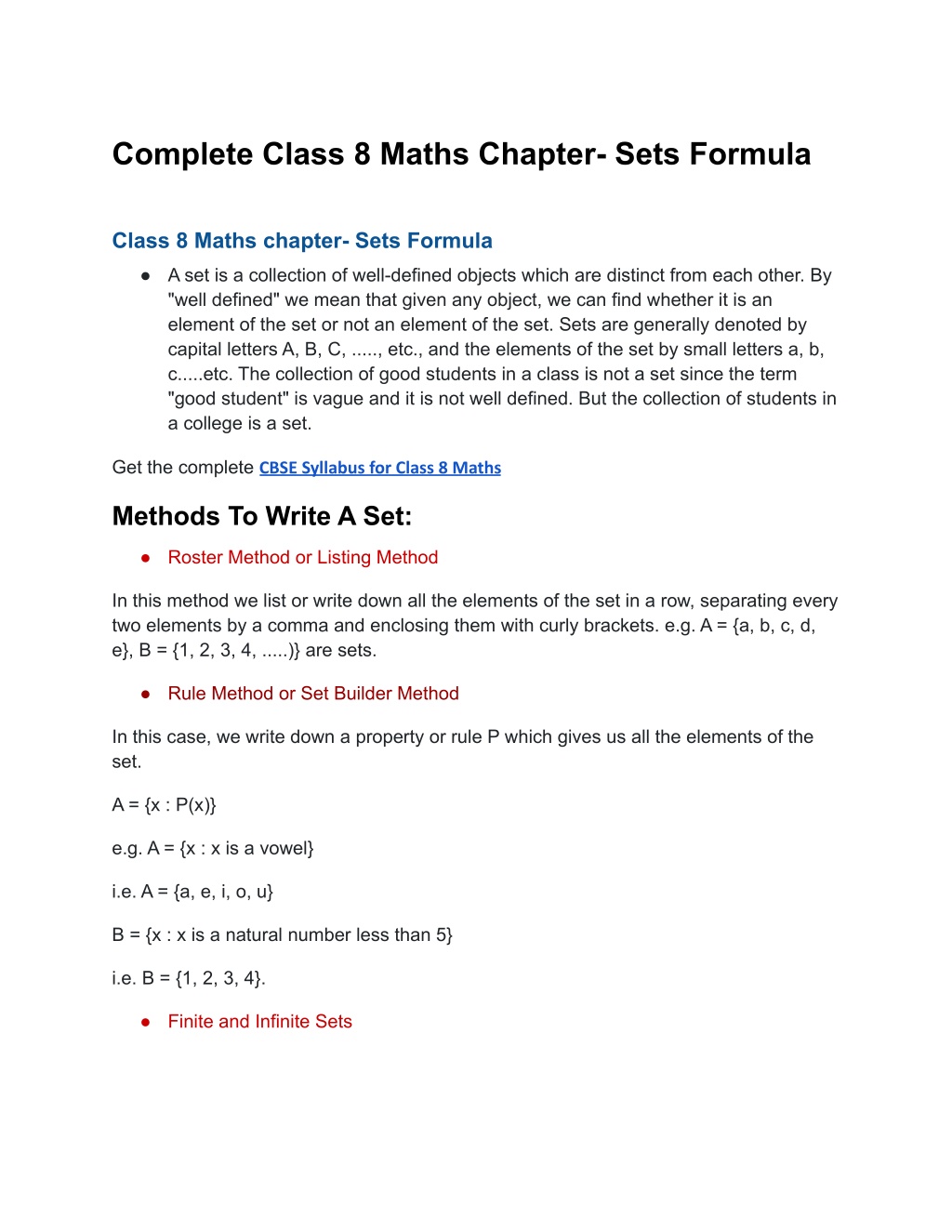 PPT - Complete Class 8 Maths Chapter- Sets Formula PowerPoint ...