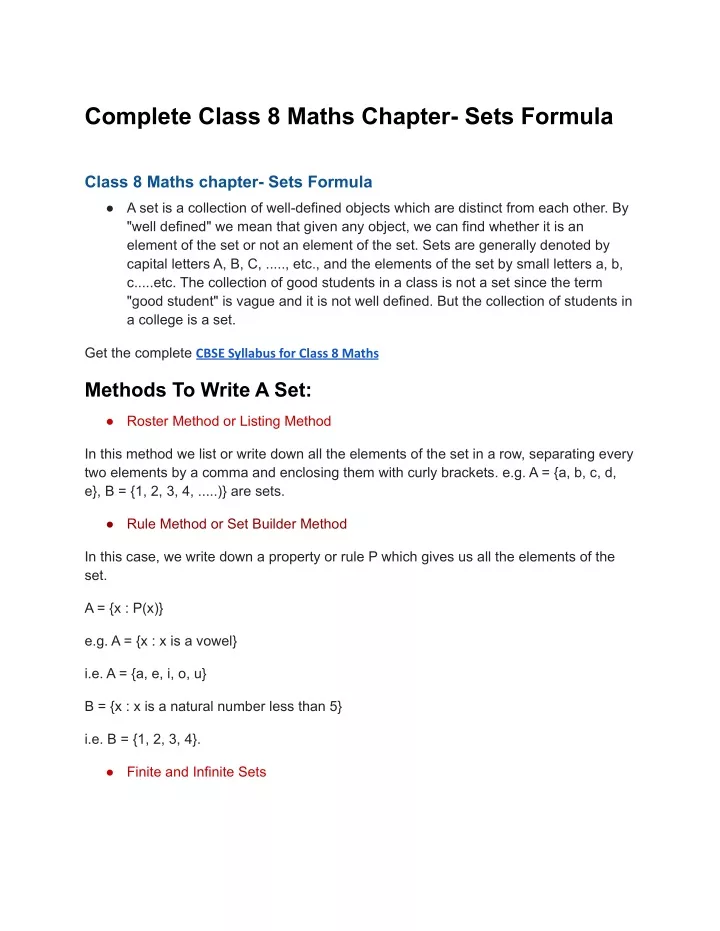 complete class 8 maths chapter sets formula