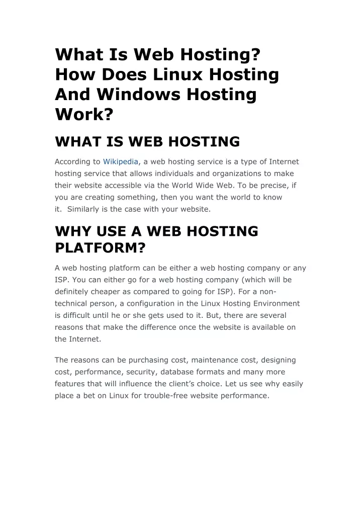 what is web hosting how does linux hosting