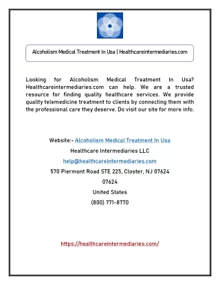 Alcoholism Medical Treatment In Usa | Healthcareintermediaries.com