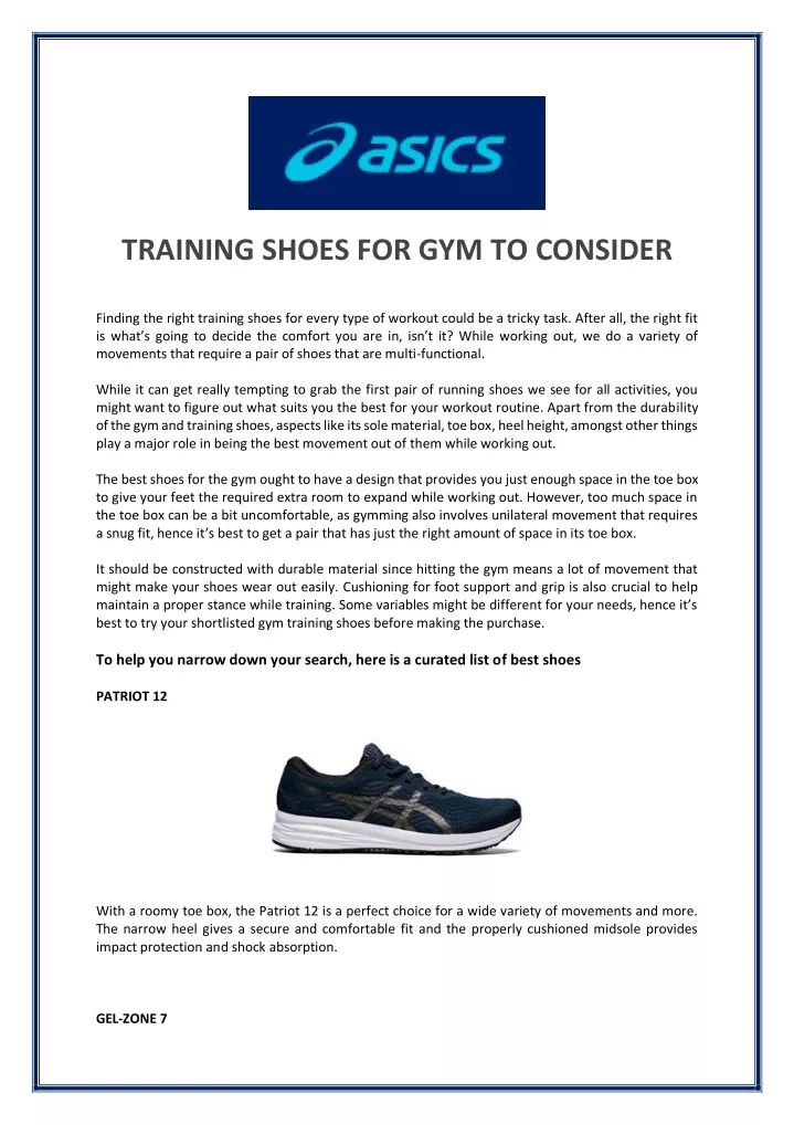 training shoes for gym to consider