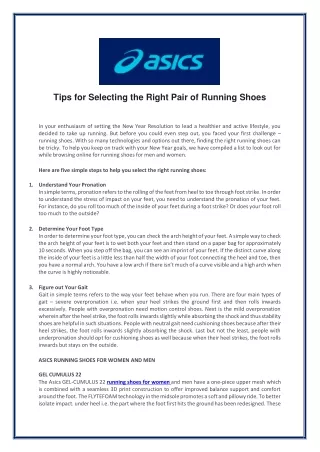 Tips for Selecting the Right Pair of Running Shoes