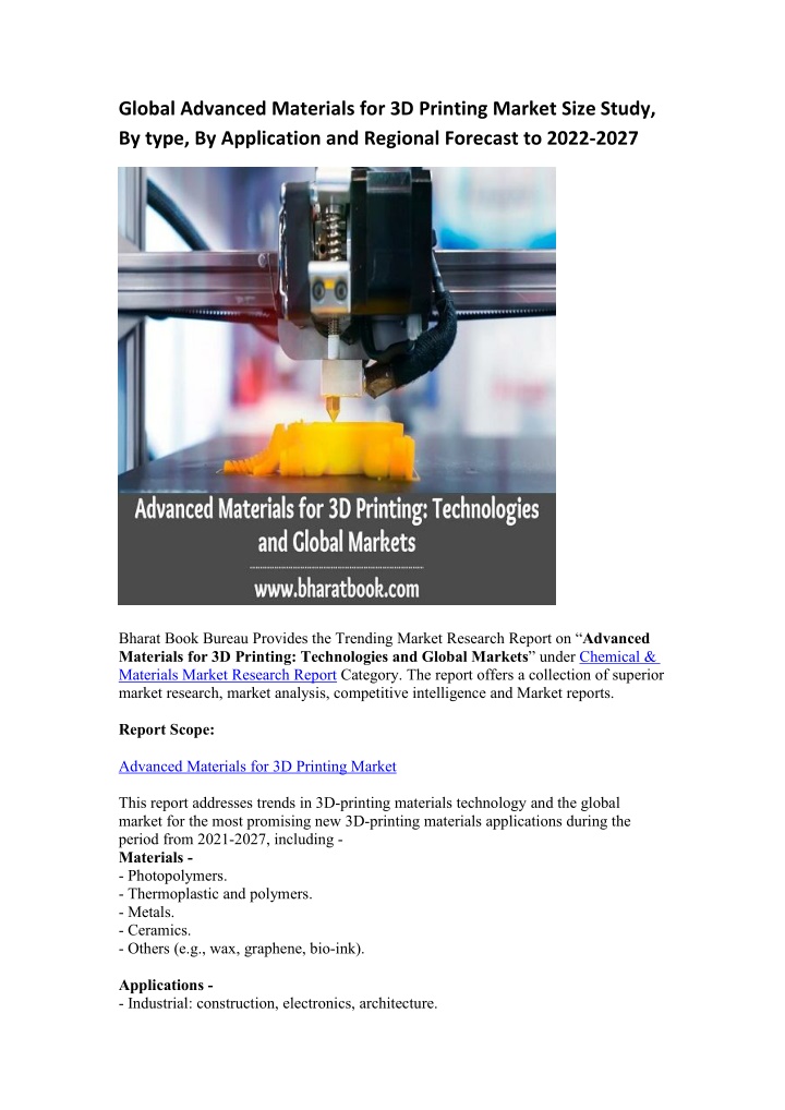 global advanced materials for 3d printing market