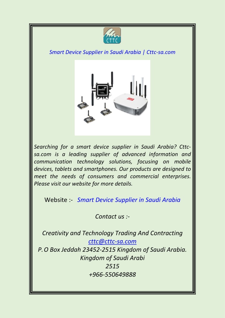 smart device supplier in saudi arabia cttc sa com