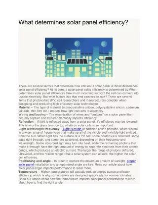 what determines solar panel efficiency