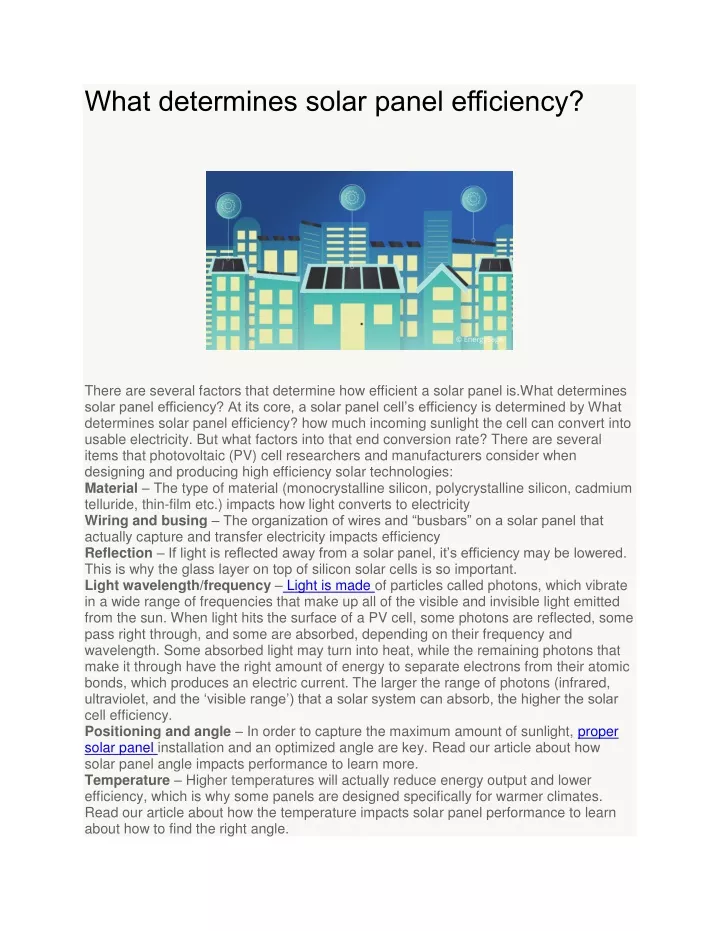 what determines solar panel efficiency