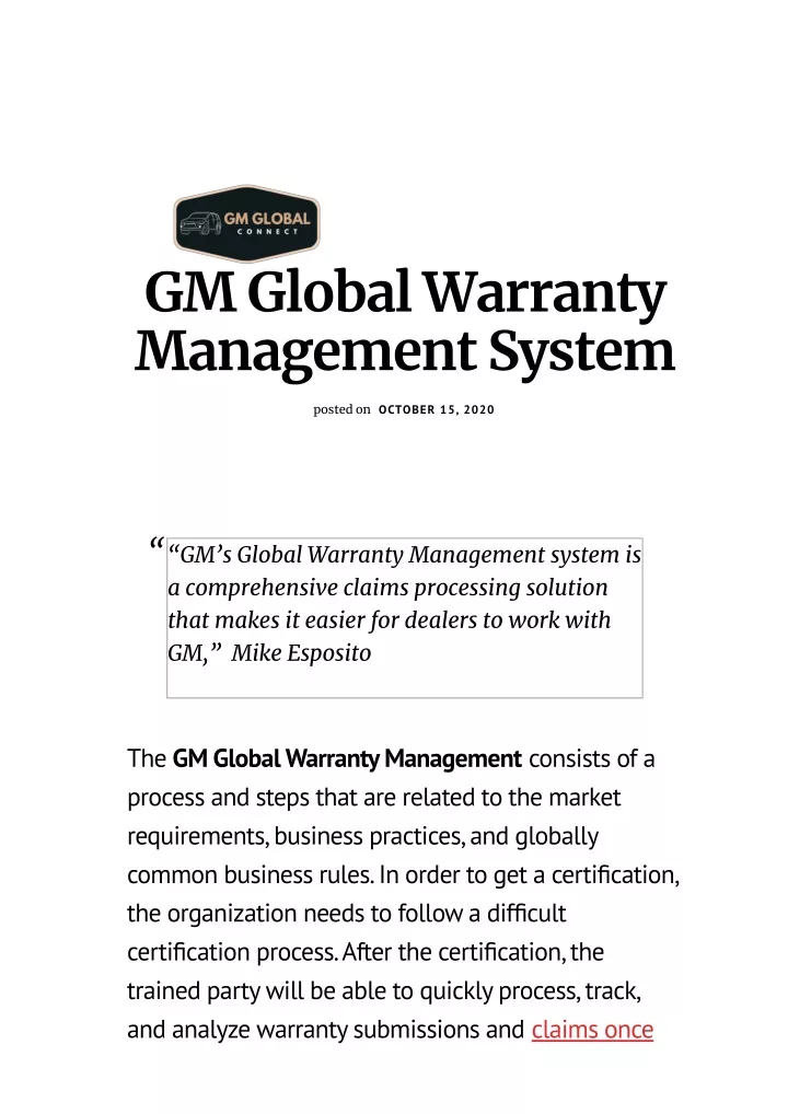 gm global warranty management system