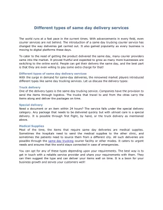 different types of same day delivery services