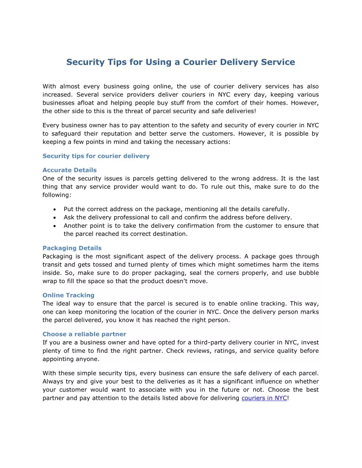 security tips for using a courier delivery service