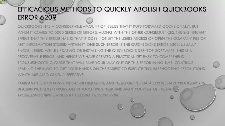 efficacious methods to quickly abolish quickbooks error 6209