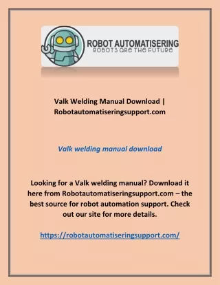 Valk Welding Manual Download | Robotautomatiseringsupport.com