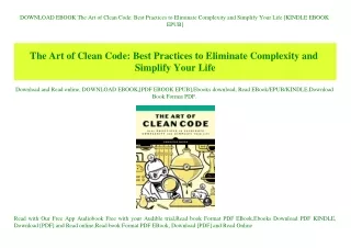 DOWNLOAD EBOOK The Art of Clean Code Best Practices to Eliminate Complexity and Simplify Your Life [KINDLE EBOOK EPUB]