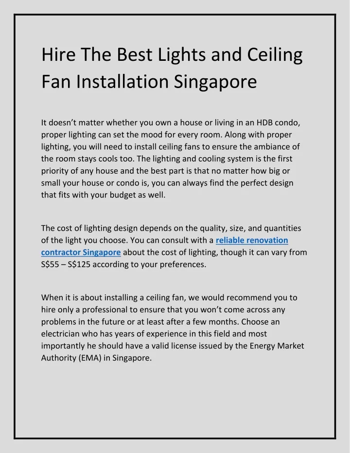 hire the best lights and ceiling fan installation