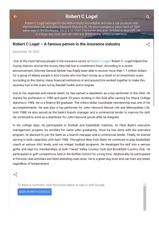 Robert C Logel – A famous person in the insurance industry