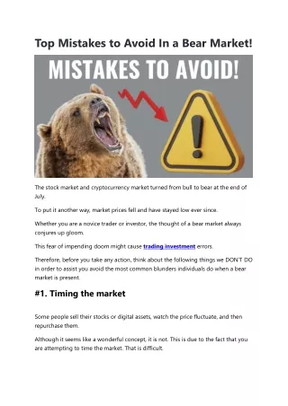 Top Mistakes To Avoid In A Bear Market