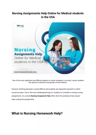 Nursing Assignments Help Online for Medical students in the USA