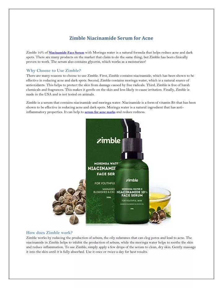 zimble niacinamide serum for acne