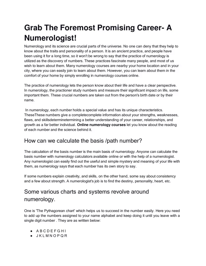 grab the foremost promising career a numerologist