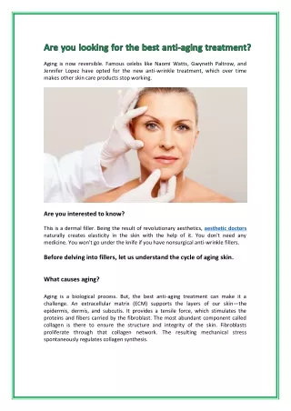 Are you looking for the best anti-aging treatment