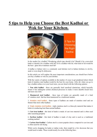 5 Tips to Help you Choose the Best Kadhai or Wok for Your Kitchen
