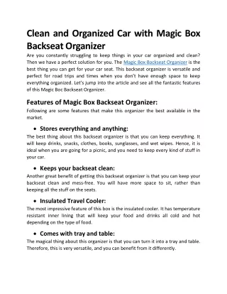 Clean and Organized Car with Magic Box Backseat Organizer